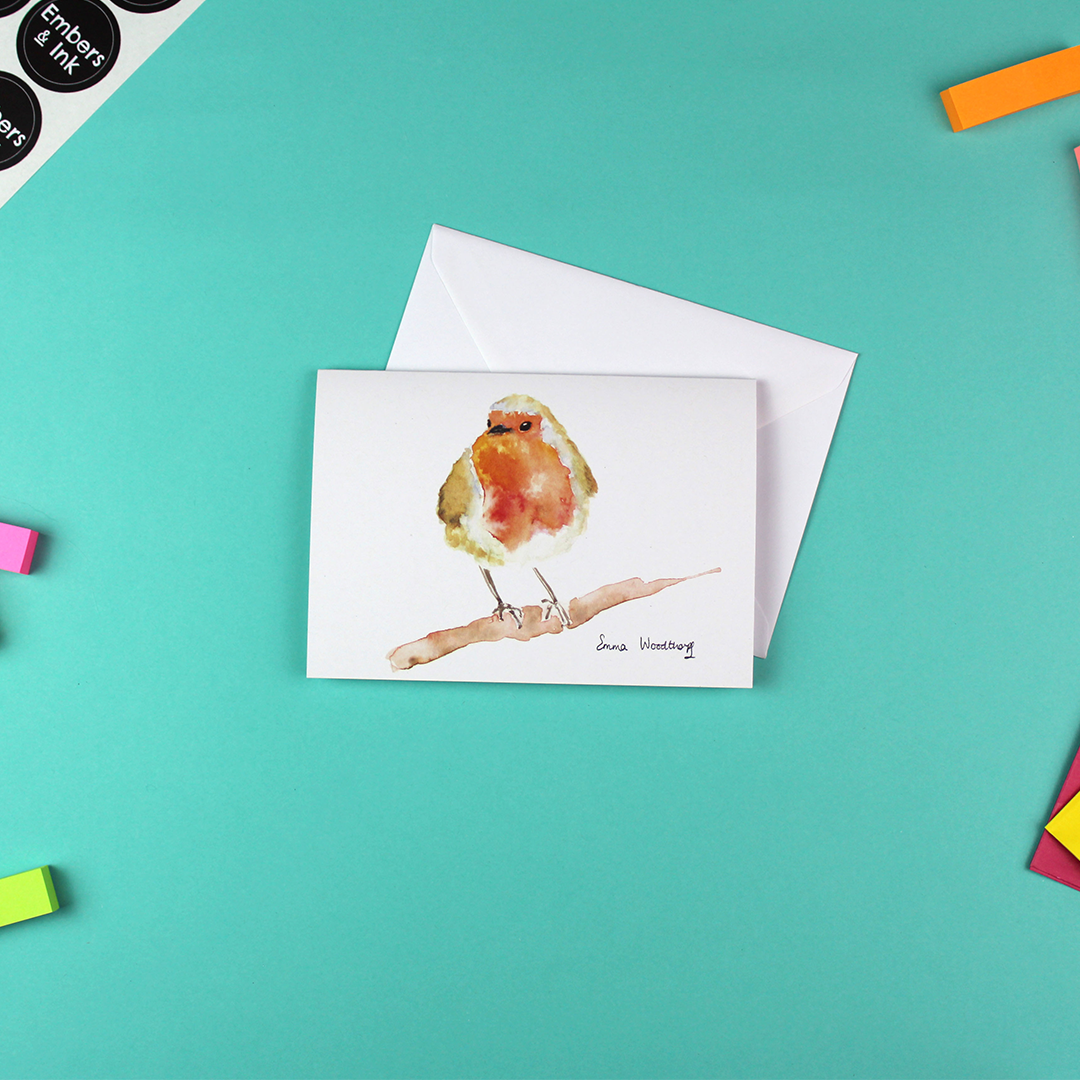 Robin On A Branch Greetings Card – Sheffield Makers Winter Gardens
