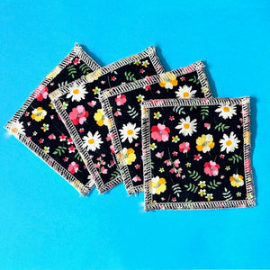 Reusable Face Wipes - Black Flowers