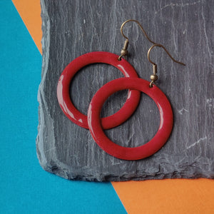 Earrings - Circle Cut Away -  Cherry Red