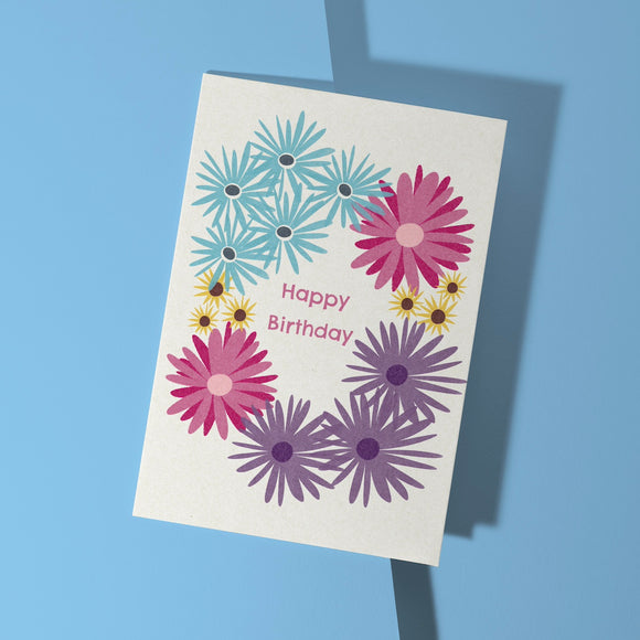 Pink Flowers Birthday Card