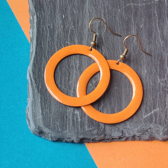 Earrings - Circle Cut Away - Orange