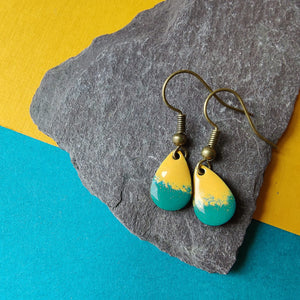 Earrings - Teardrops - Yellow and Teal