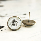 Cabochon Dangly & Stud Earrings / Natural Graphic Bee / Black And White