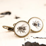 Cabochon Dangly & Stud Earrings / Natural Graphic Bee / Black And White