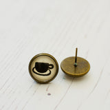 Cabochon Dangly & Stud Earrings / Natural Graphic Cup / Black And White