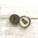 Cabochon Dangly & Stud Earrings / Natural Graphic Dark Leaf / Black And White