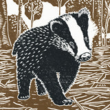 Young Badger linocut poster-print