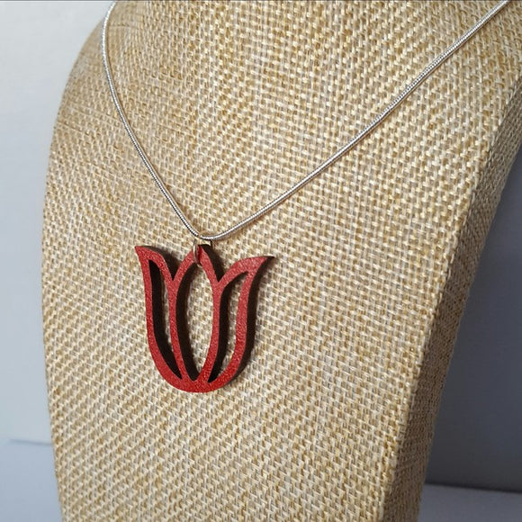 Hand-painted Tulip Necklace - Red