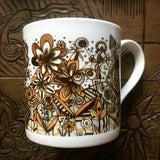 Mustard Black and White squiggles and lines floral pattern fine China Mug