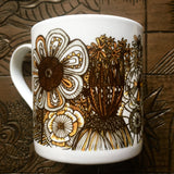Mustard Black and White floral pattern fine China Mug