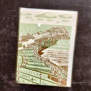 'The Pier' Lino Art Card