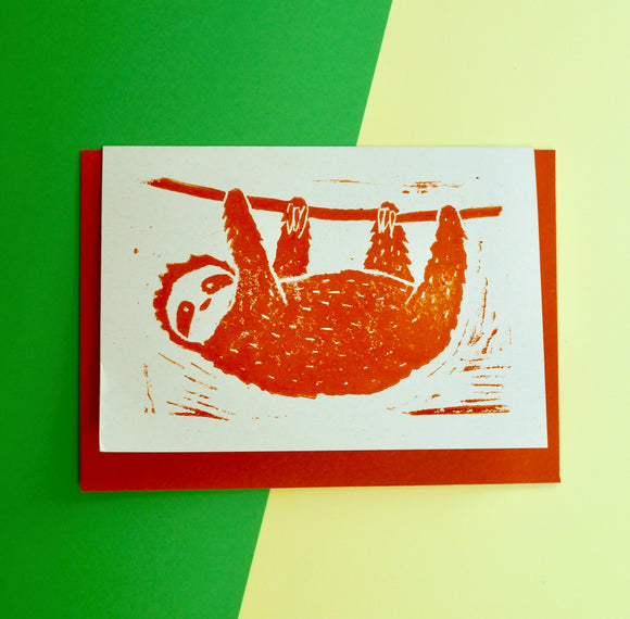 Sloth Lino Print Card