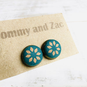 Cotton Fabric Earrings / Teal Green Flower