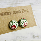 Cotton Fabric Earrings / Red Rose