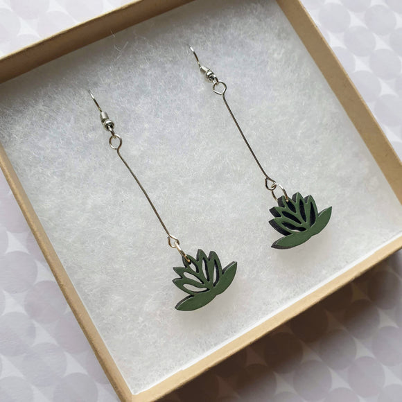 Dangly Lotus Earrings - Khaki/Sage green