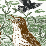 Blackbirds and Thrushes linocut poster-print
