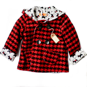 Age 4 Kids Red and Black Houndstooth Duffle Coat