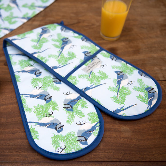 Blue Jay Print Double Oven Gloves